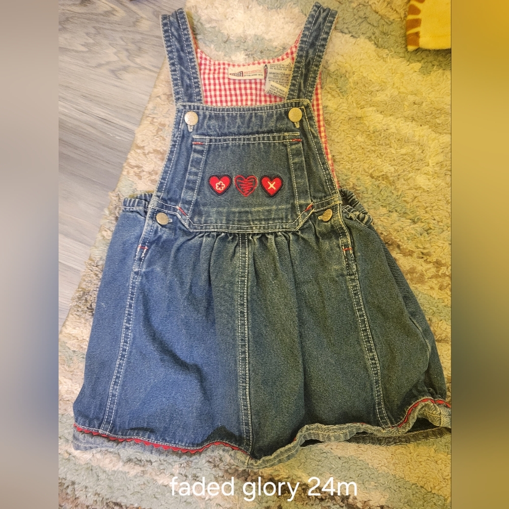 24 Month Faded Glory Overall Dress with Heart Accents
